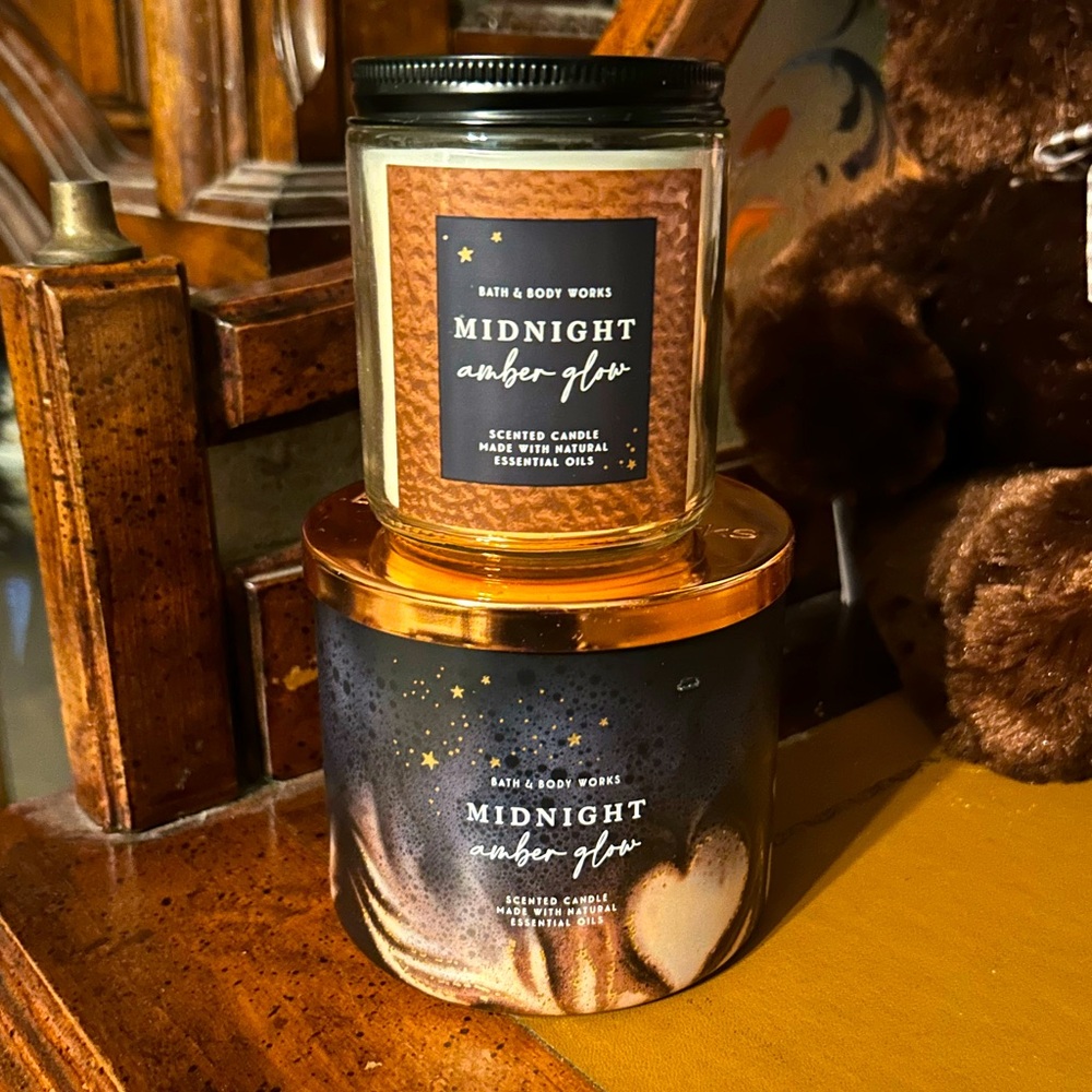 Bath & Body Works Midnight Amber Glow Candle Set